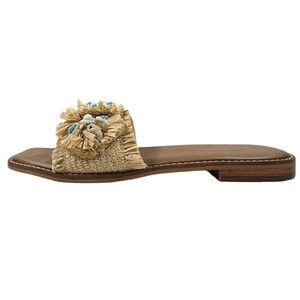CHICOS | Seashell Rhinestone Raffia Slides Sandals Summer Beach Vacation Resort